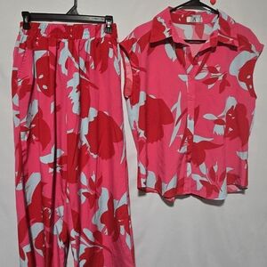 Stylish Pink, Baby Blue, And Red Floral Women's Set
